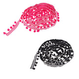 Maxbell 3 Yards 32mm Pom Pom Ball Fringe Ribbon Trim for Sewing Decoration Rose red