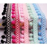Maxbell 3 Yards 32mm Pom Pom Ball Fringe Ribbon Trim for Sewing Decoration Rose red