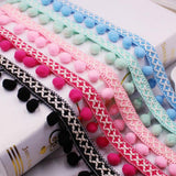 Maxbell 3 Yards 32mm Pom Pom Ball Fringe Ribbon Trim for Sewing Decoration Rose red
