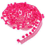 Maxbell 3 Yards 32mm Pom Pom Ball Fringe Ribbon Trim for Sewing Decoration Rose red