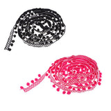 Maxbell 3 Yards 32mm Pom Pom Ball Fringe Ribbon Trim for Sewing Decoration Rose red