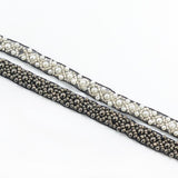 Maxbell 1 Yard Pearl Beaded Galloon Ribbon Lace Trim Embellishment Black and grey