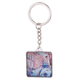 Maxbell Double Sides Crystal Glass Square Keychain Key Buckle Bag Key Ring Chain