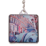 Maxbell Double Sides Crystal Glass Square Keychain Key Buckle Bag Key Ring Chain