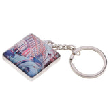 Maxbell Double Sides Crystal Glass Square Keychain Key Buckle Bag Key Ring Chain