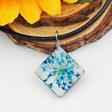 Maxbell 1 Piece Dried Flower Crystal Pendants Glass Pendant DIY Jewelry Dark Blue