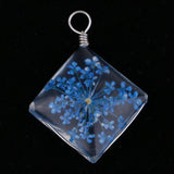 Maxbell 1 Piece Dried Flower Crystal Pendants Glass Pendant DIY Jewelry Dark Blue