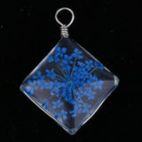 Maxbell 1 Piece Dried Flower Crystal Pendants Glass Pendant DIY Jewelry Dark Blue