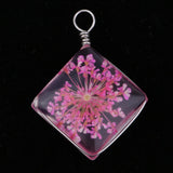 Maxbell 1 Piece Dried Flower Crystal Pendants Glass Pendant DIY Jewelry Pink