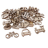 Maxbell 50 Pieces Unfinished Wood Vehicle Shape Wooden Pieces Embellishments 40x20mm