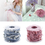 Maxbell 10 Meters Pearl Beads Sheer Lace Trim Ribbon for DIY Wedding Decoration Grey
