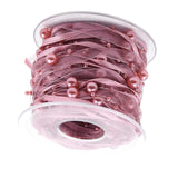 Maxbell 10 Meters Pearl Beads Sheer Lace Trim Ribbon for DIY Wedding Decoration Pink