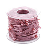 Maxbell 10 Meters Pearl Beads Sheer Lace Trim Ribbon for DIY Wedding Decoration Pink