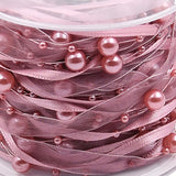 Maxbell 10 Meters Pearl Beads Sheer Lace Trim Ribbon for DIY Wedding Decoration Pink