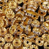 Maxbell 200Pcs 8mm Gold Plated Rhinestone Rondelle Spacer Beads for jewelery Making