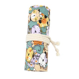 Max Cat Pattern Canvas Pencil Bags Pen Case Painting Brush Pouch Roll Up Holders
