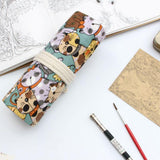 Max Cat Pattern Canvas Pencil Bags Pen Case Painting Brush Pouch Roll Up Holders