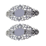 Max 2x Antique Hollowed French Clip Barrette Cabochon Blank Setting Base Silver