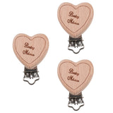 Max 3 Pieces Baby Wooden Metal Pacifier Clips Soother Holder Heart 36x50mm
