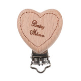 Max 3 Pieces Baby Wooden Metal Pacifier Clips Soother Holder Heart 36x50mm