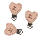 Max 3 Pieces Baby Wooden Metal Pacifier Clips Soother Holder Heart 36x50mm
