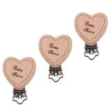 Max 3 Pieces Baby Wooden Metal Pacifier Clips Soother Holder Heart 36x50mm