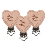 Max 3 Pieces Baby Wooden Metal Pacifier Clips Soother Holder Heart 36x50mm
