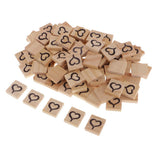 Max 100 Pieces Heart Printed Wood Cube Blocks Puzzle Craft Tiles 20x18mm Natural