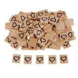 Max 100 Pieces Heart Printed Wood Cube Blocks Puzzle Craft Tiles 20x18mm Natural