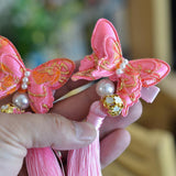 Max 1 Set Chinese Style Festive Butterfly Tassel Material DIY Hair Accessories