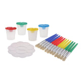 Maxbell Art Supply 4 Piece Children No Spill Paint Cups with Colored Lids and 12 Piece Large Round Brush Set with Plastic Handles and Palette