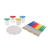 Maxbell Art Supply 4 Piece Children No Spill Paint Cups with Colored Lids and 12 Piece Large Round Brush Set with Plastic Handles and Palette