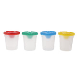 Maxbell Art Supply 4 Piece Children No Spill Paint Cups with Colored Lids and 12 Piece Large Round Brush Set with Plastic Handles and Palette