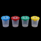 Maxbell Art Supply 4 Piece Children No Spill Paint Cups with Colored Lids and 12 Piece Large Round Brush Set with Plastic Handles and Palette