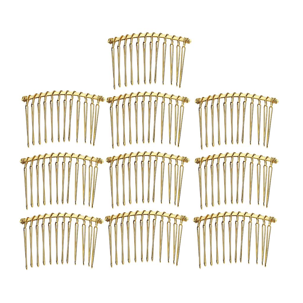 Maxbell 10pcs DIY Blank Metal Hair Clips Side Comb 12 Teeth Hair Accessories Gold