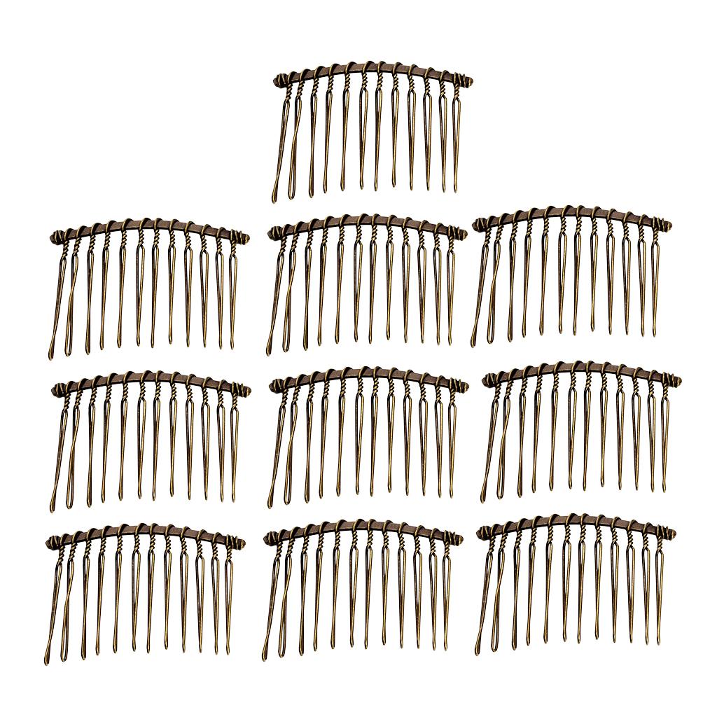 Maxbell 10pcs DIY Blank Metal Hair Clips Side Comb 12 Teeth Hair Accessories Bronze