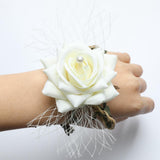 Maxbell Wrist Corsage Braided Leaves Bridal Bracelet Wedding Hand Flower Cream