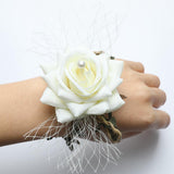 Maxbell Wrist Corsage Braided Leaves Bridal Bracelet Wedding Hand Flower Cream