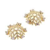 Max 2pcs gold plating rhinestone floral beads cap spacer charms 10x4mm snowflake