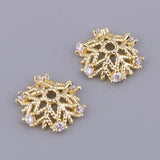 Max 2pcs gold plating rhinestone floral beads cap spacer charms 10x4mm snowflake