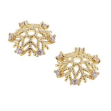 Max 2pcs gold plating rhinestone floral beads cap spacer charms 10x4mm snowflake