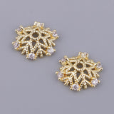 Max 2pcs gold plating rhinestone floral beads cap spacer charms 10x4mm snowflake
