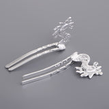 Max 2 Set Antique Alloy Hair Pin Sticks Chinese Hair Clips DIY Hair Accs Silver
