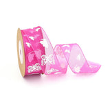 Maxbell 10 Meters Butterfly Printed Chiffon Ribbon Embellishment 25mm Rose Red