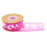 Maxbell 10 Meters Butterfly Printed Chiffon Ribbon Embellishment 25mm Rose Red