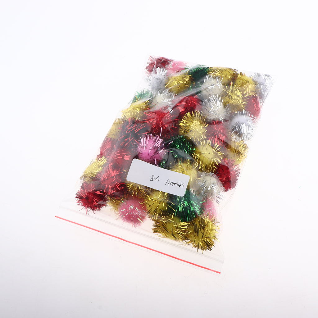 Maxbell 70pcs 25mm Glitter Tinsel Pompom Balls for Play Ball Kitten Cat