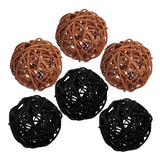 Maxbell 6Pcs 6cm Wicker Rattan Vine Ball DIY Ornaments Crafts  coffee black mixed