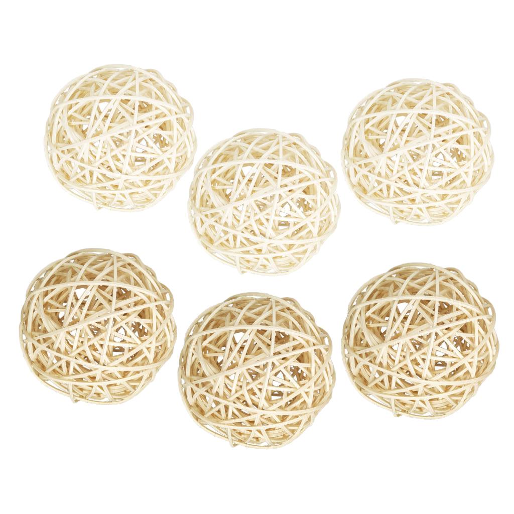 Maxbell 6Pcs 6cm Wicker Rattan Vine Ball DIY Ornaments Crafts  white  natural mixed