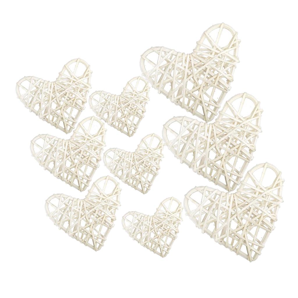Max 9Pcs Mixed Heart Rattan Wicker Ball Photo Prop Home Decor DIY Trinkets White