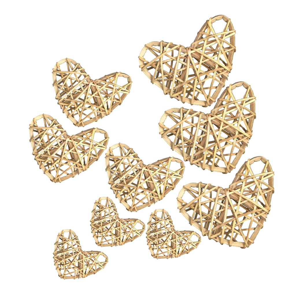 Max 9Pcs Mixed Heart Rattan Wicker Ball Photo Prop Home Decor DIY Trinkets Natural